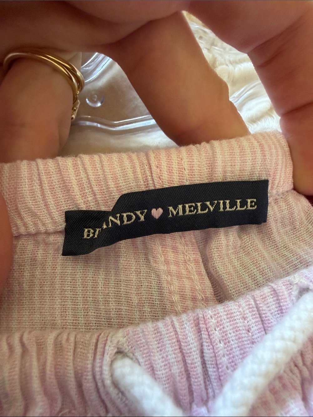 Brandy Melville Light Pink and White Striped Linen Drawstring Pants - Picture 3 of 4